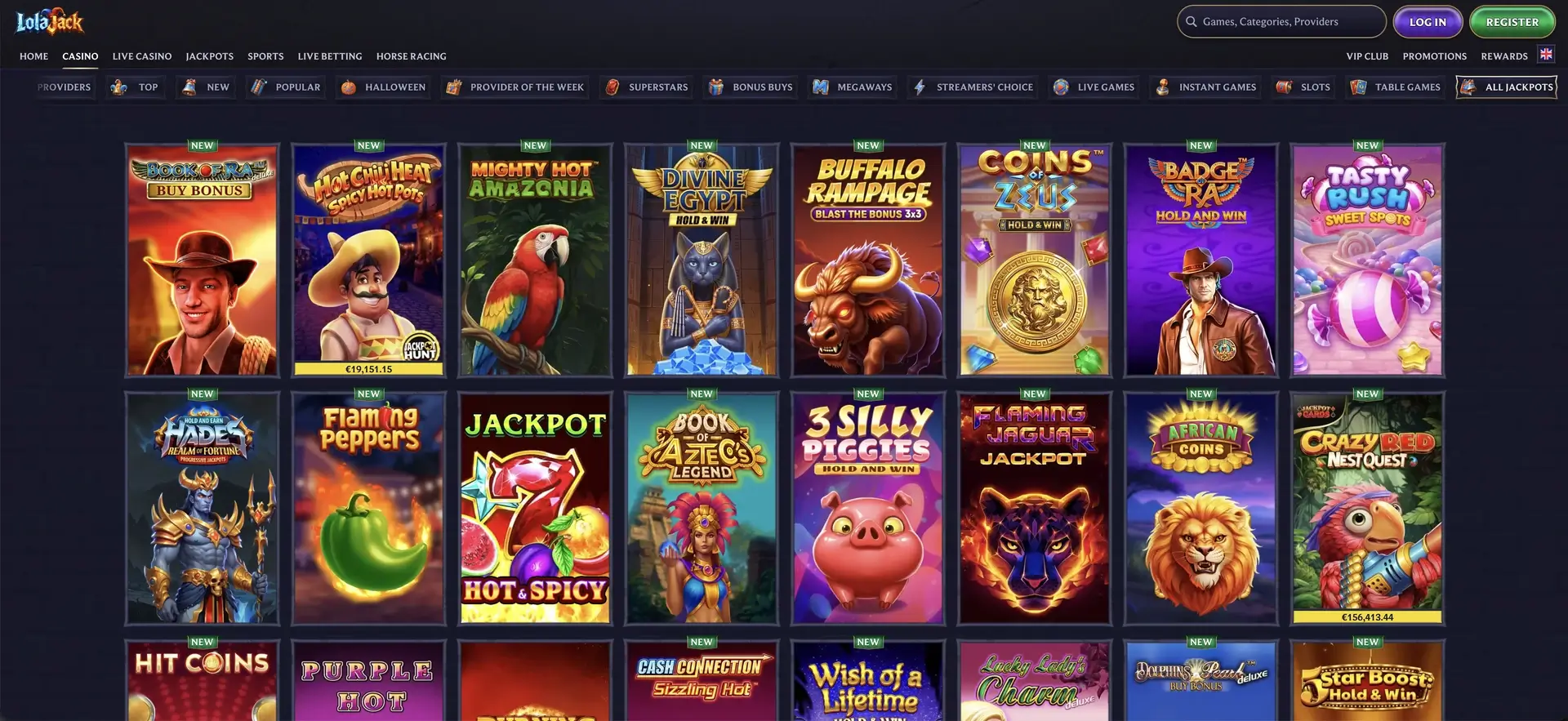 LolaJack pokies and casino game catalogue