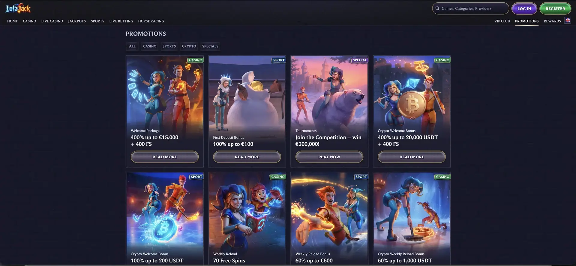LolaJack promotions overview with casino, sports and crypto offers