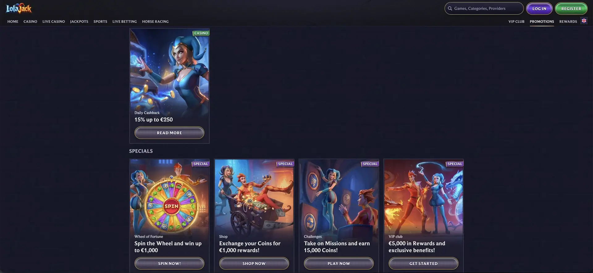 LolaJack rewards, collections and special offers