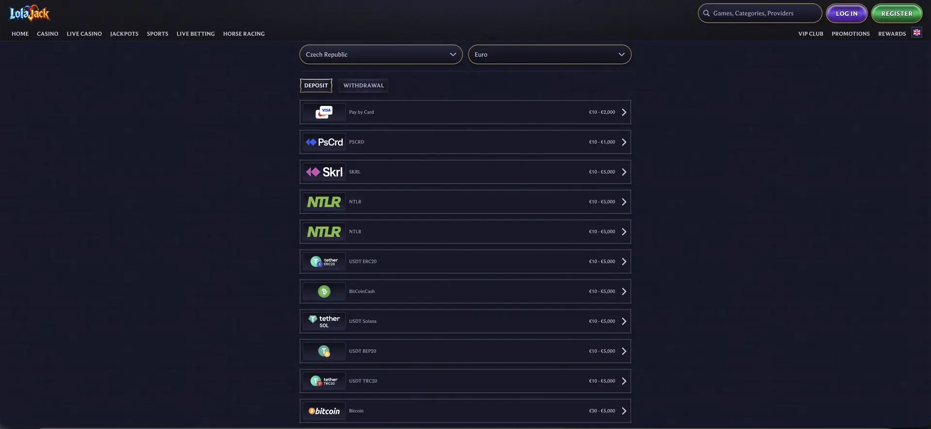 Lolajack Withdrawal for Australian players